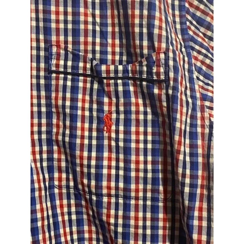 RALPH LAUREN POLO‎ large SLEEPWEAR long sleeve Button Down. plaid RED/WHITE/BLUE